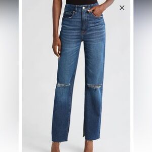 Good American Good Boy Split Hem High Waist Straight Leg Jeans